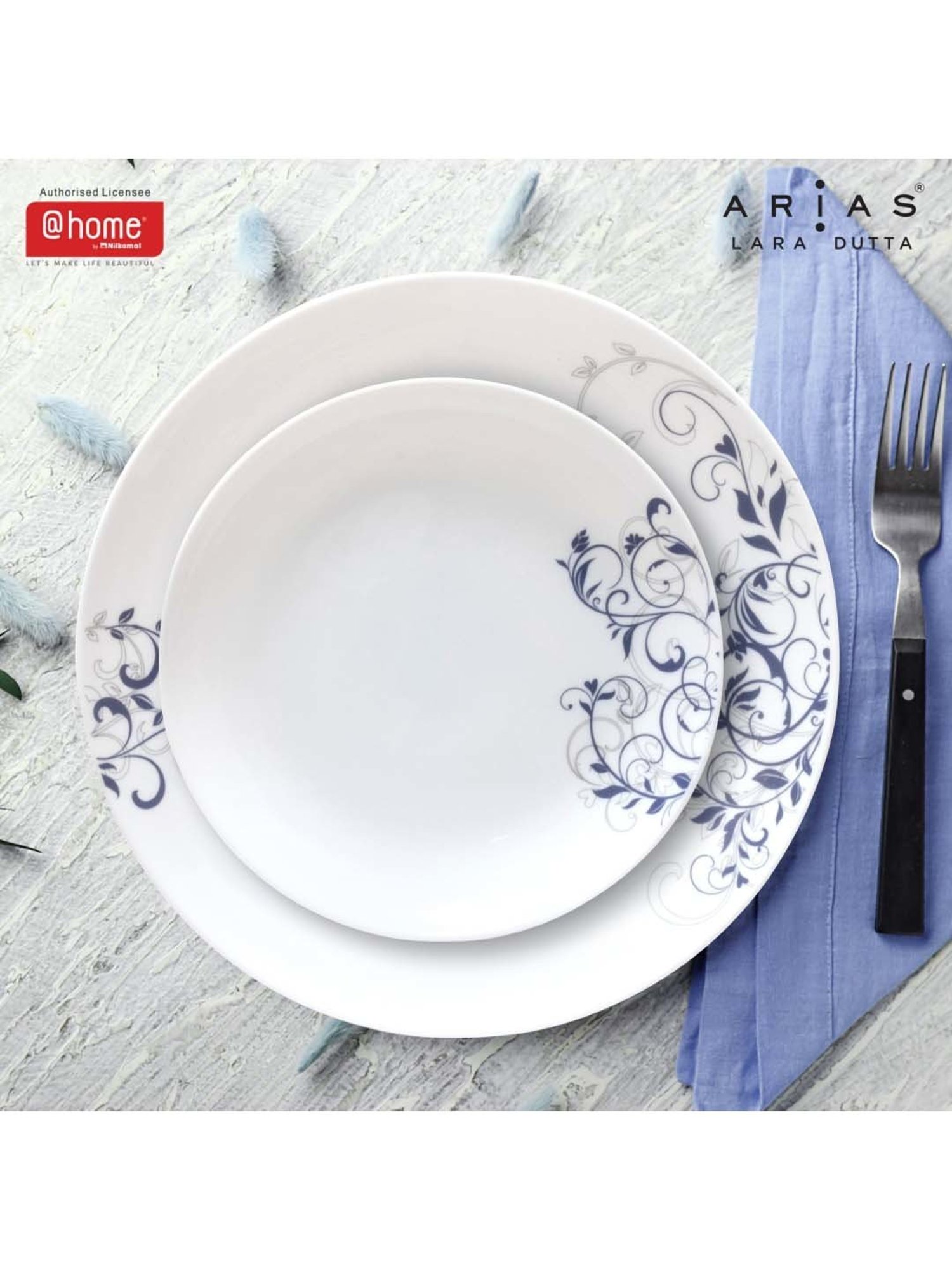 @home Moon Spring White & Grey Glass Dinner Set