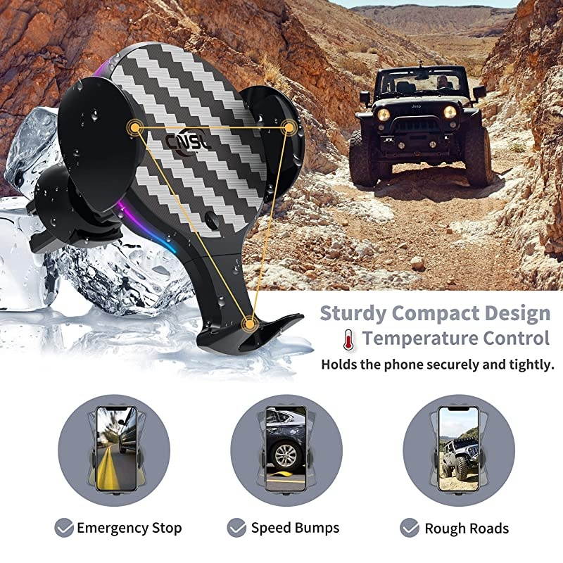 Wireless Car Charger Mount, Auto Clamping Car Phone Holder with RGB Light,10W Qi Fast Charging Air Vent Windshield Dashboard Phone Stand,Compatible with iPhone Samsung and More (Gray)