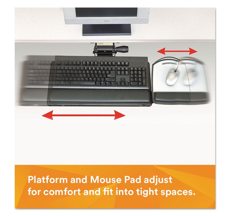 3M Sit/Stand Easy Adjust Keyboard Tray Highly Adjustable Platform Black AKT180LE