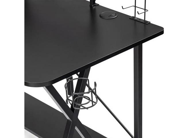 Gaming Desk Table 47" , E-Sports Computer Desk, Gaming Workstation Desk, PC Stand Shelf Keyboard stand Power Strip with USB Cup Holder & Headphone Hook Home Office Desk Gamer Desk , Black,GT02