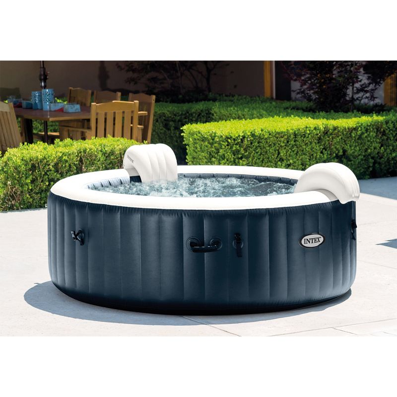 Intex 28431E PureSpa Plus 85in x 25in Portable Inflatable 6 Person Round Hot Tub Spa with 170 Bubble Jets, Heater Pump, and 2 Non-Slip Seats, Navy