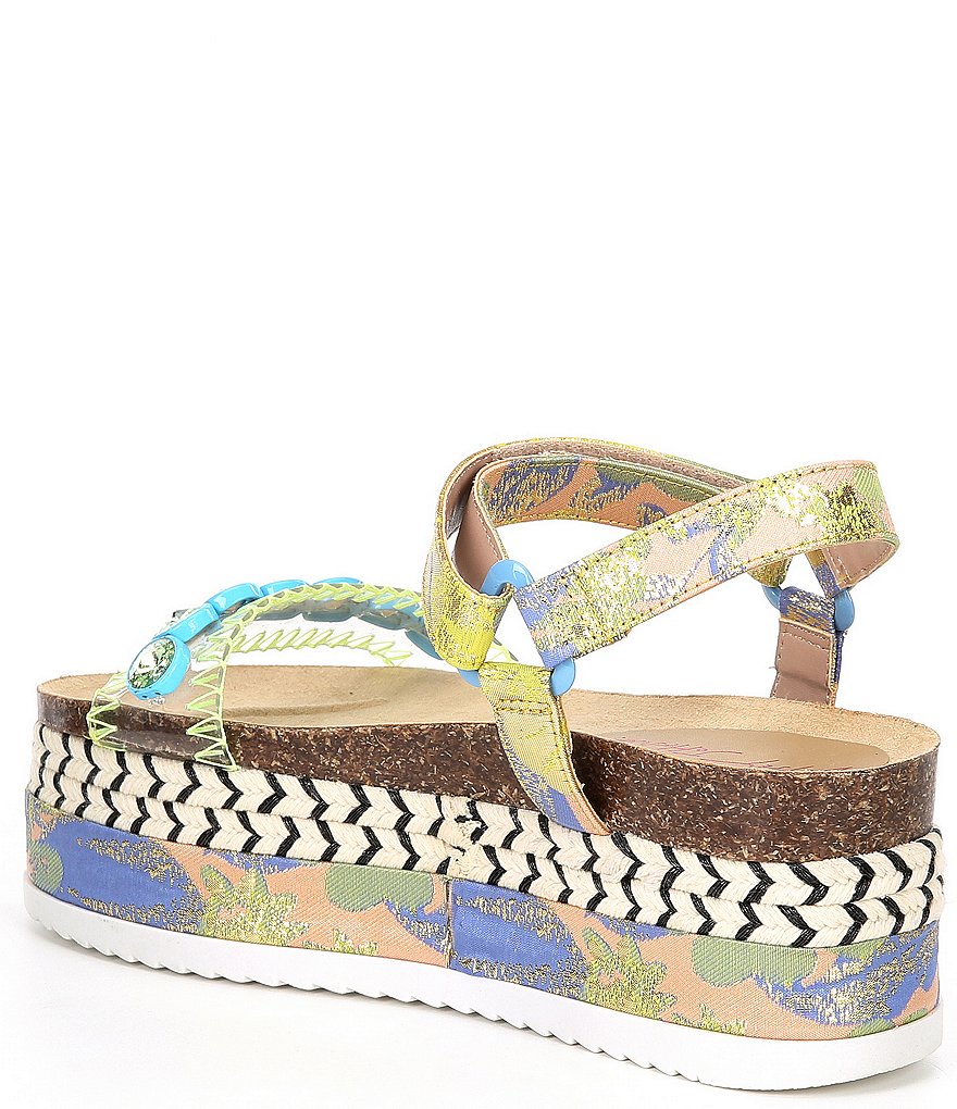 Betsey Johnson Tova Printed Embellished Detail Platform Espadrilles