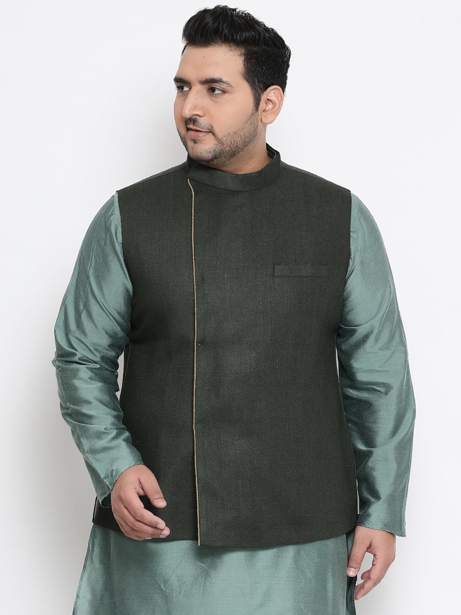 KISAH PLUS Mid Black Regular Fit Printed Nehru Jacket