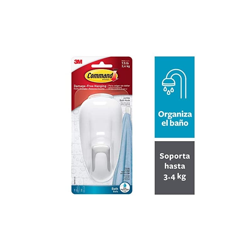 Bathroom Hook with Water-Resistant Strips, 1-Hook, 2-Strips, Organize Damage-Free
