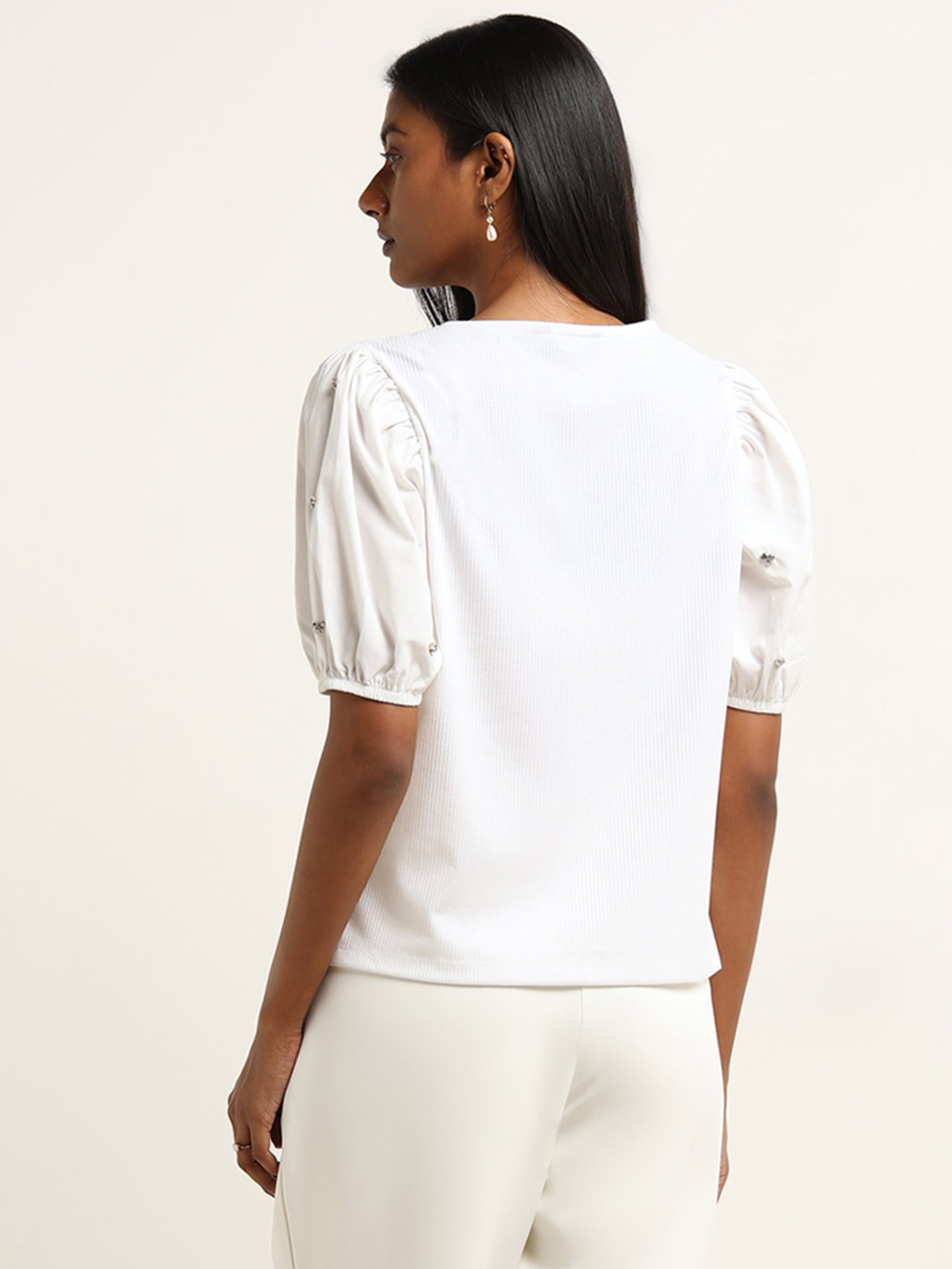 Wardrobe by Westside White Ribbed Textured Top
