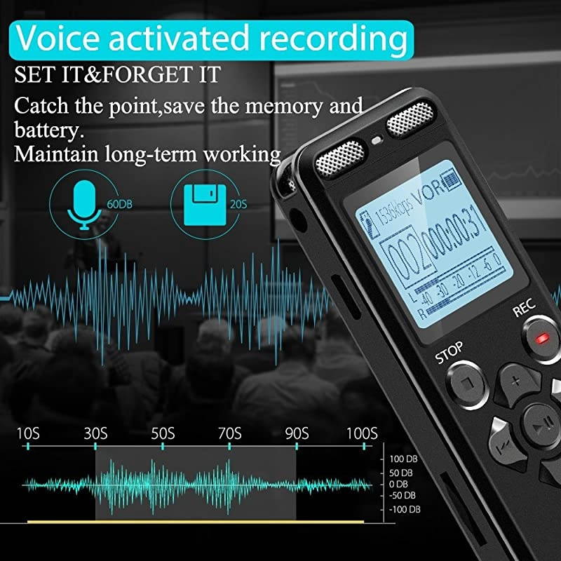 16GB Digital Voice Activated Recorder for Lectures  1160 Hours Sound Audio Recorder Dictaphone Voice Activated Recorder Recording Device with PlaybackMP3 PlayerPasswordVariable Speed