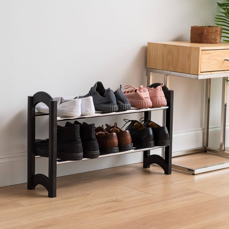 IRIS 2 Tier Slim Stackable Metal Shoe Rack Black
