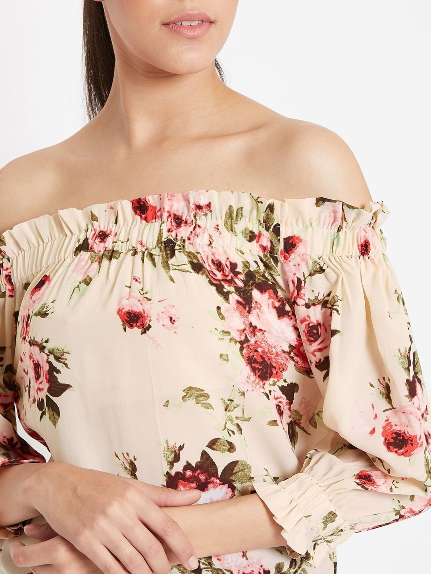 PURYS Cream Floral Print Top