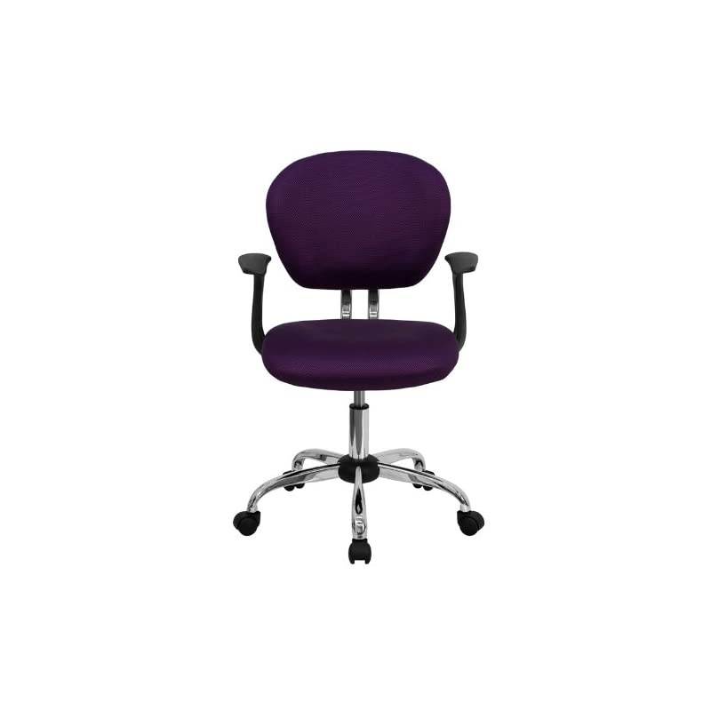 Mid-Back Purple Mesh Padded Swivel Task Office Chair with Chrome Base and Arms