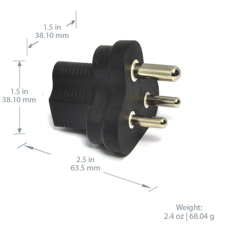 Ceptics India, Nepal BS-546 (Type D) Travel Power Plug Adapter Accepts NEMA 5-15R - ETL Certified - Industrial Grade (IG-10)