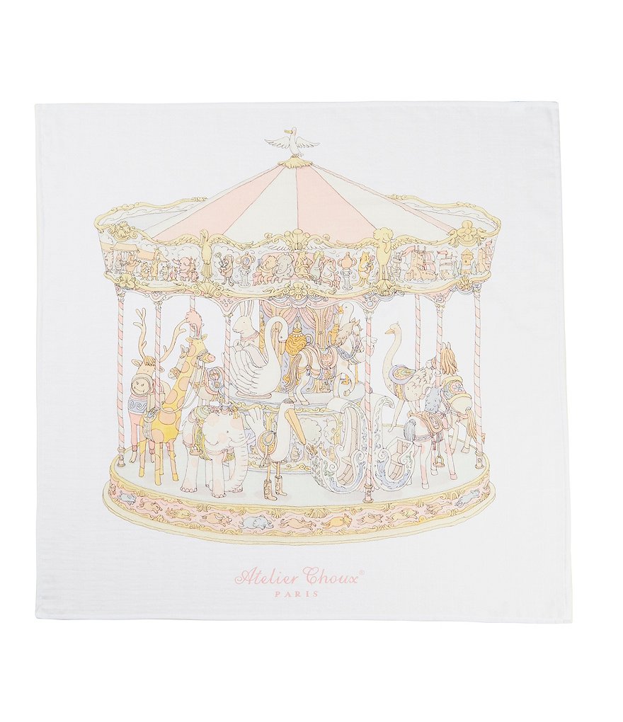 Atelier Choux Paris Organic Cotton Baby Carousel Swaddle Blanket with Gift Box