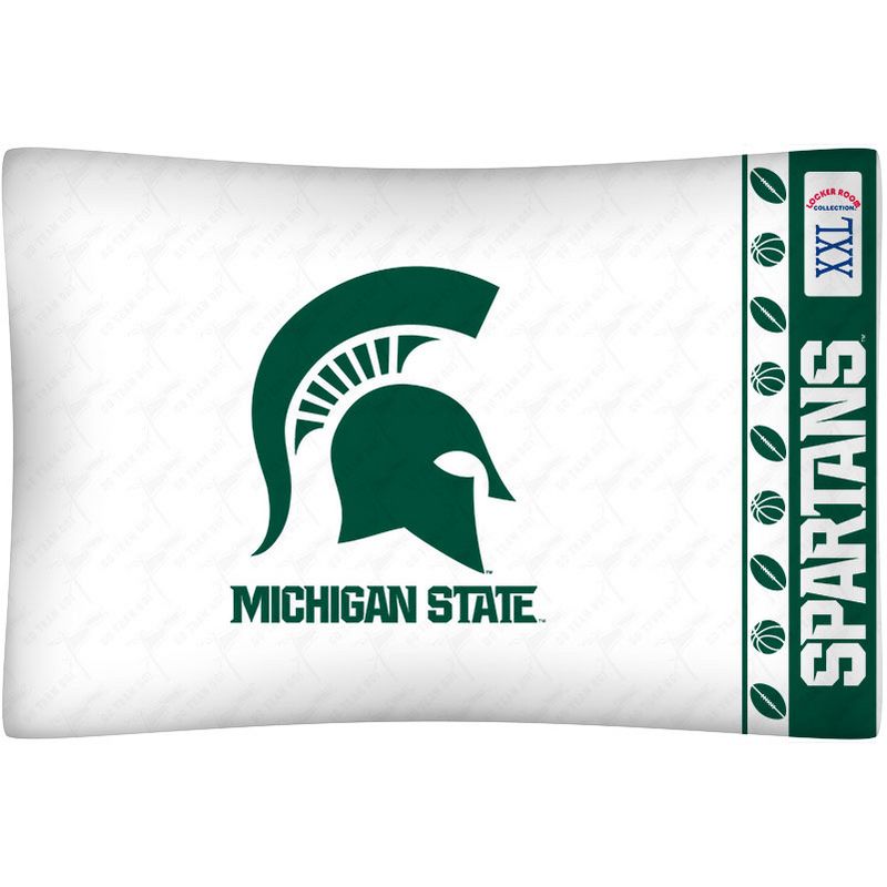 2pc NCAA Pillowcase and Pillow Sham Set College Team Logo Bedding Accessories - Michigan State Spartans..