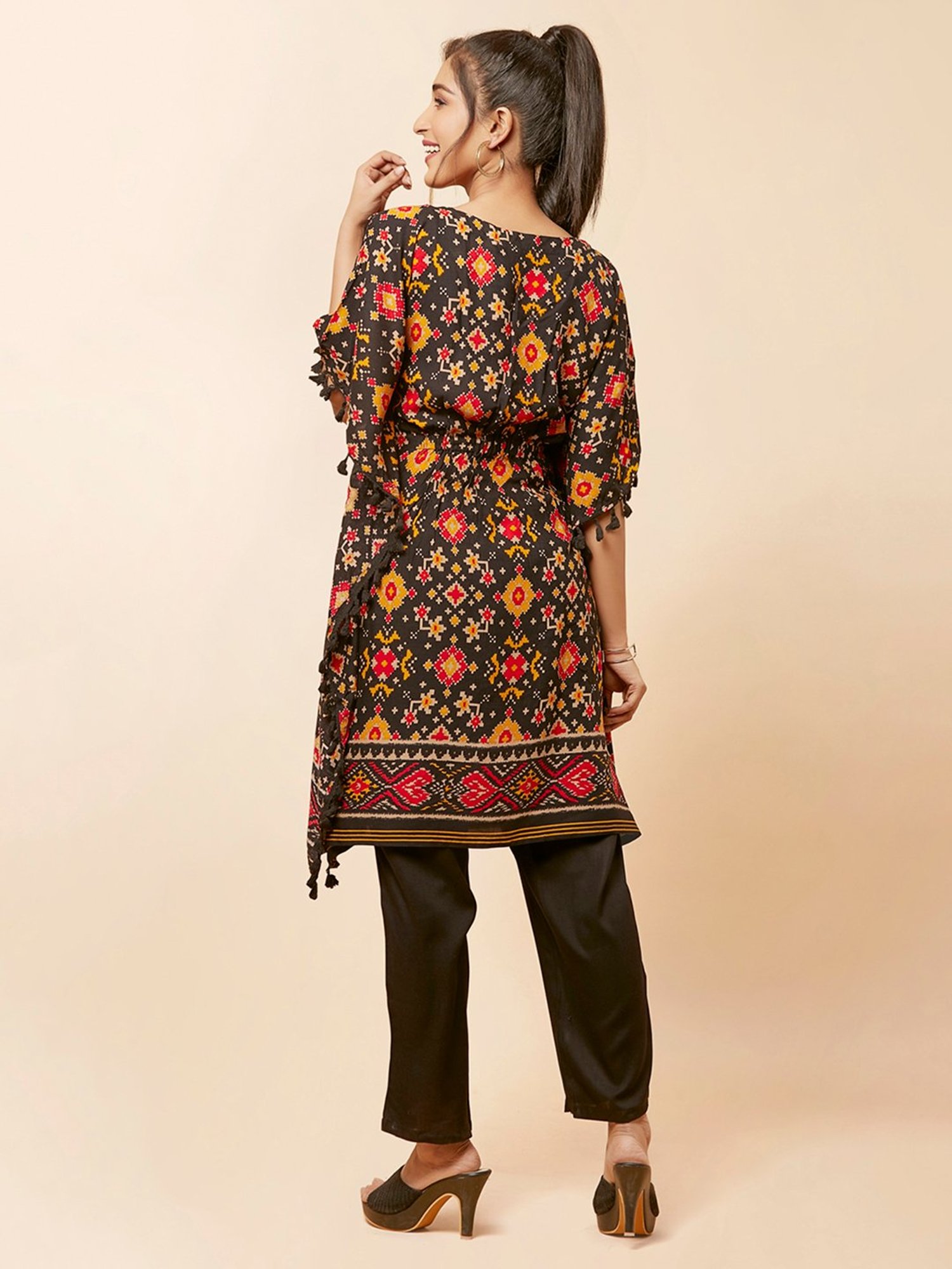 URBAN MYSTIC Black Printed Kaftan Pant Set