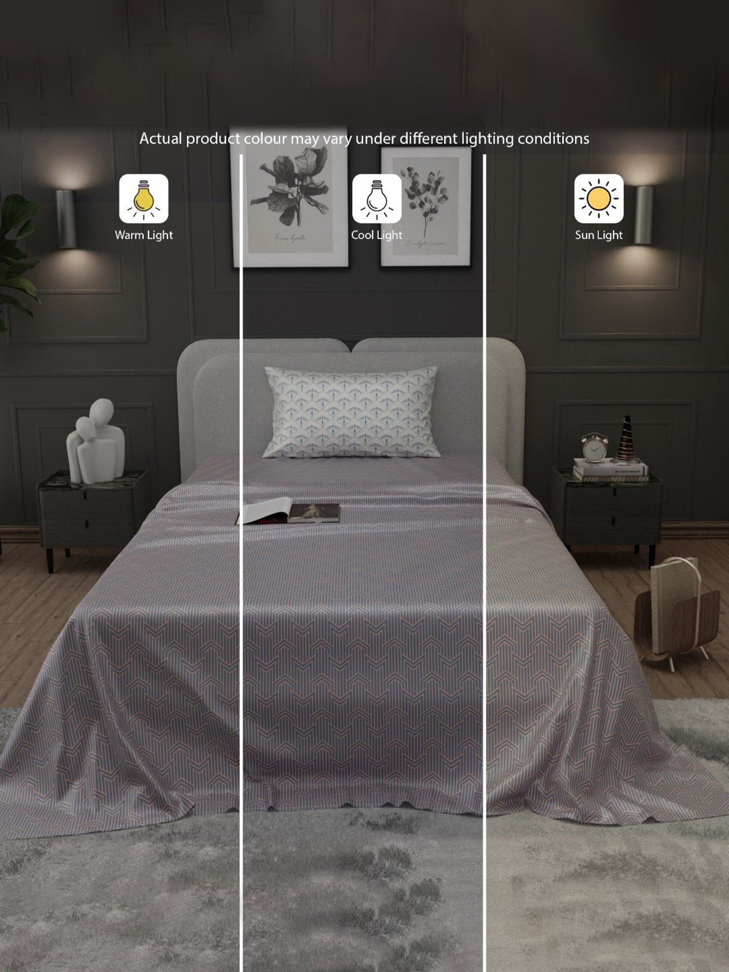 Stoa Paris Elegance Grey Polyester 300 TC Sateen Single Size Bed Sheet With 1 Pillow Cover