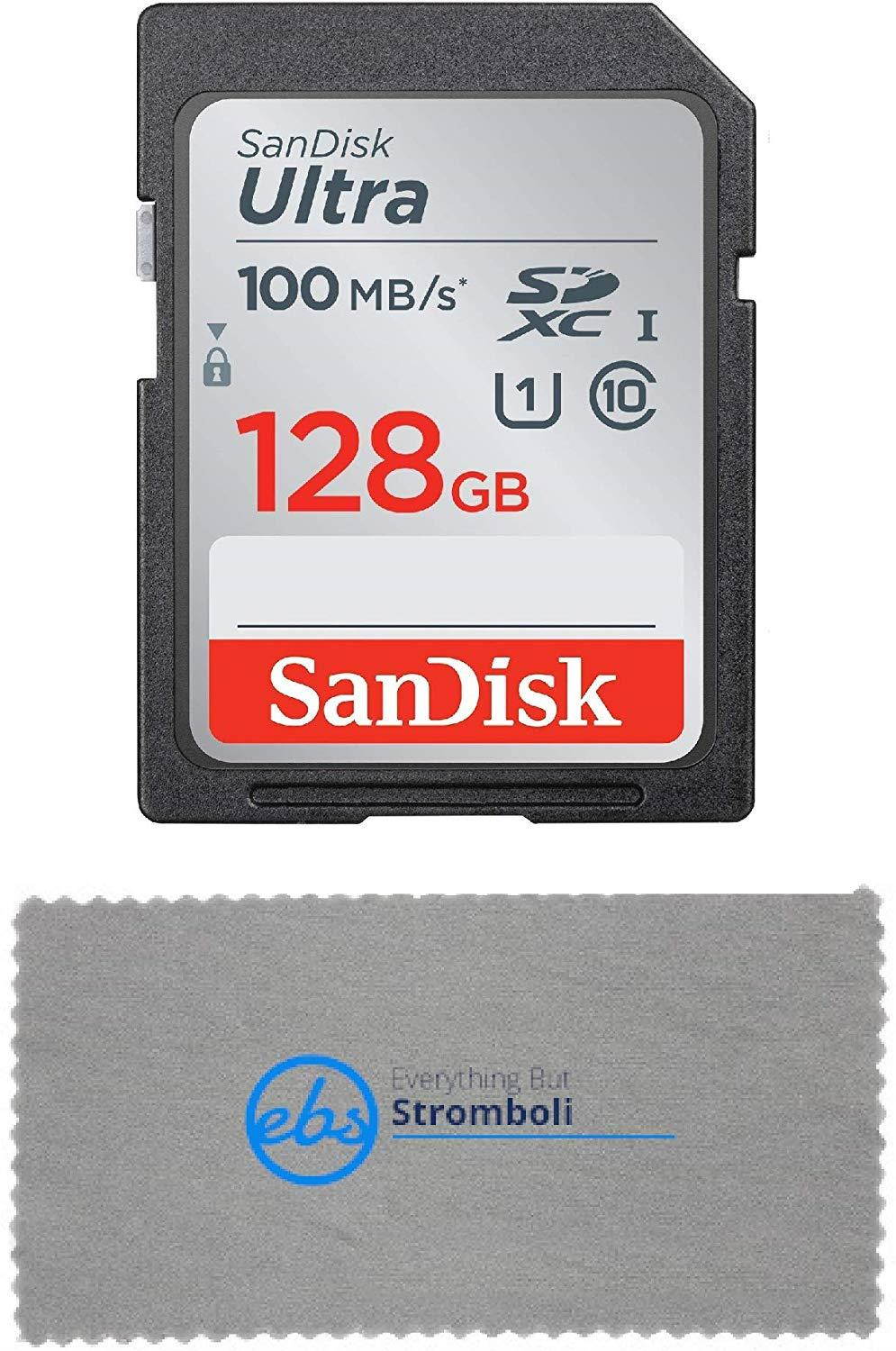 SanDisk 128GB SD Ultra Memory Card Works with Panasonic Lumix DC-LX100 II, DMC-FZ1000, DC-FZ1000 II Digital Camera (SDSDUNR-128G-GN6IN) Plus (1) Everything But Stromboli Micro Fiber Cloth