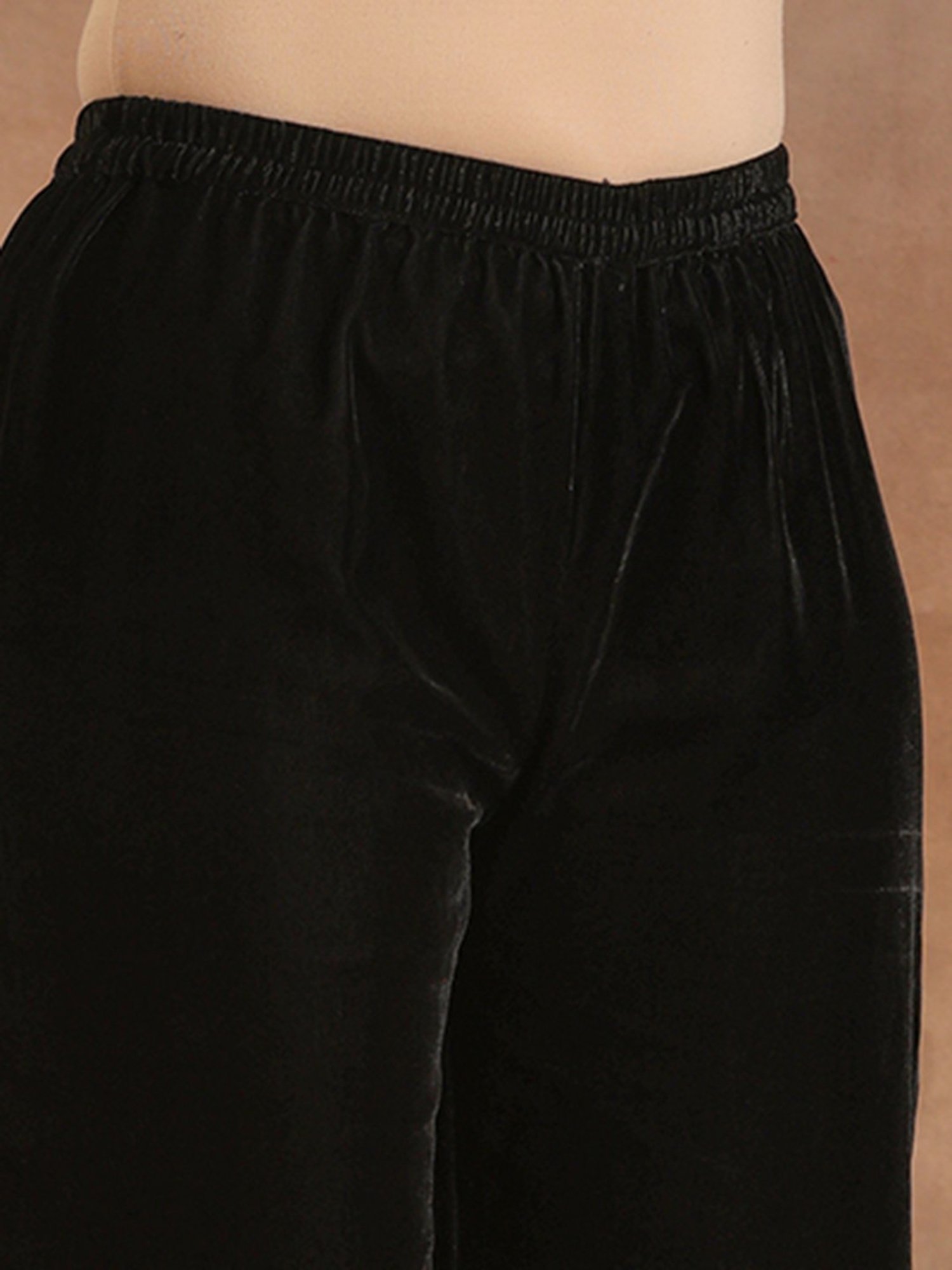 true Browns Black Velvet Embroidered Kurta Pant Set