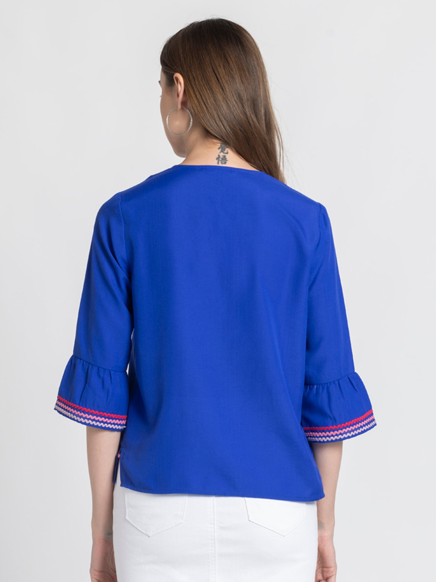 SHAYE Blue Embroidered Top