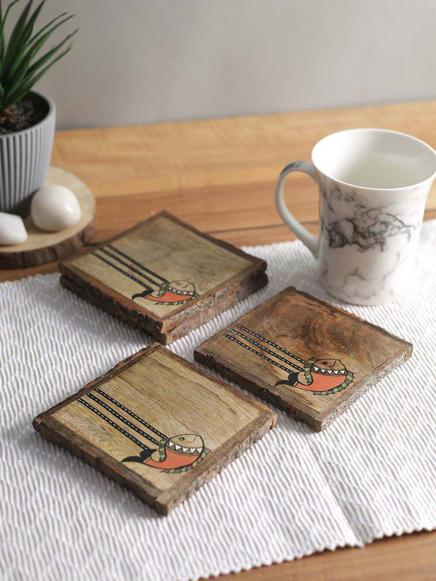 Aapno Rajasthan Brown Wood Square Coaster - Set of 4