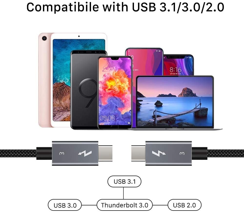Thunderbolt 3 Cable 40Gpbs/100W/5ACabletime Thunderbolt 3 Certified USB C Cable Compatible with New MacBook Pro ThinkPad Yoga Alienware 17 and More
