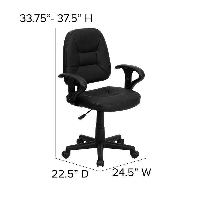 Emma and Oliver Mid-Back Black Leather Swivel Ergonomic Task Office Chair with Adjustable Arms