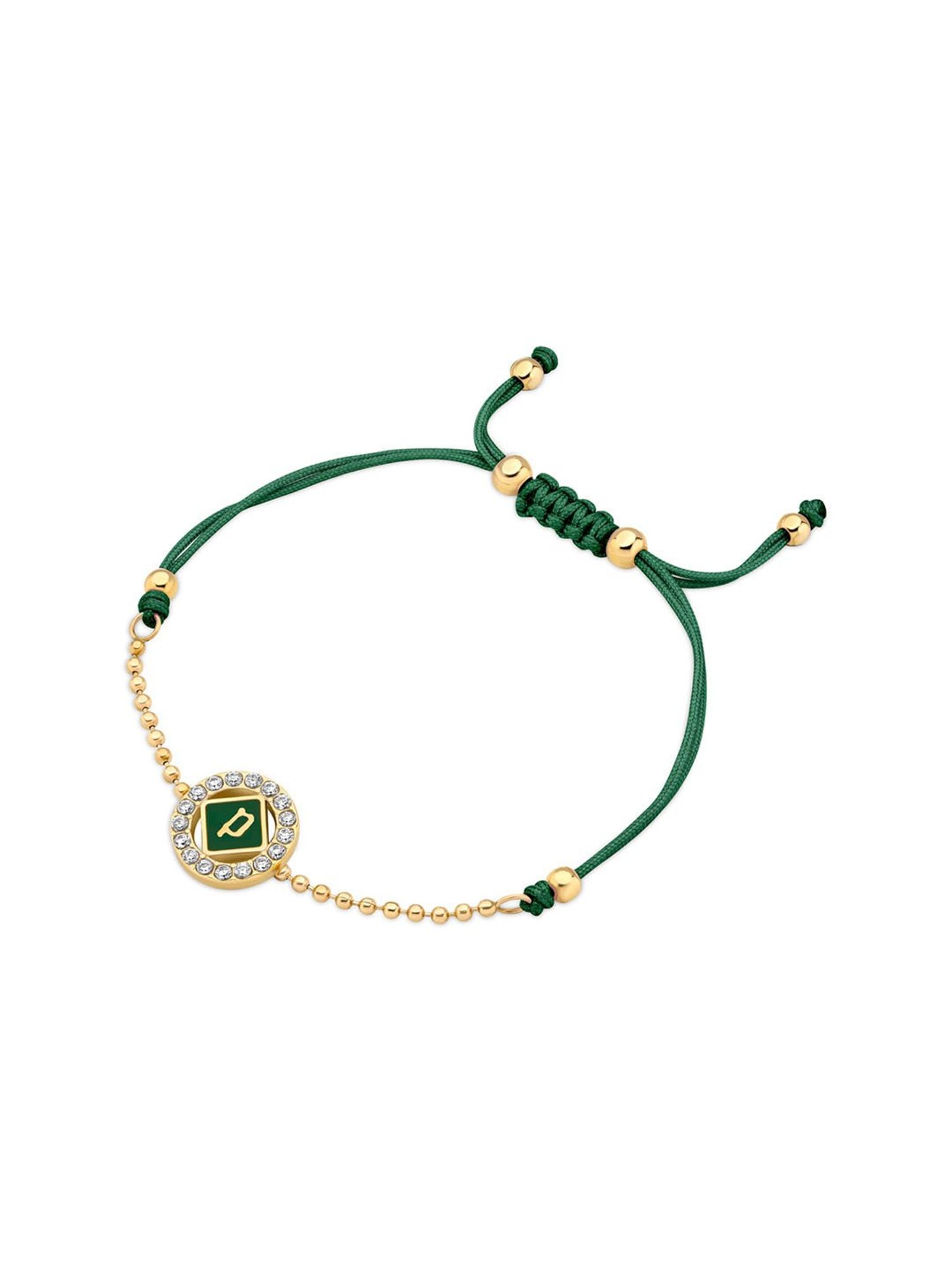 Police Luck Enamel Crystal Cord Slider Green Flexible fit Bracelet for Women