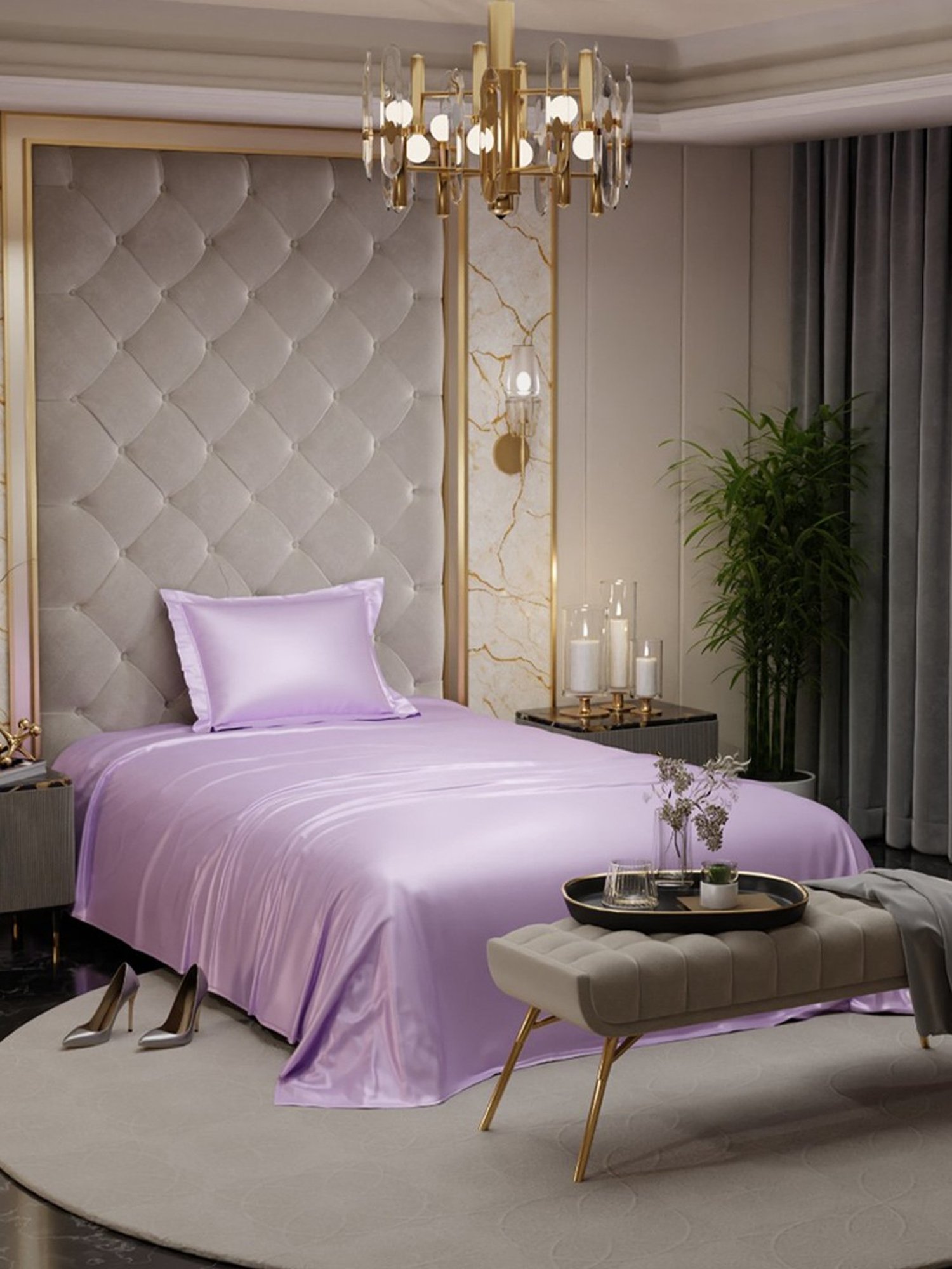 Stoa Paris Lilac Polyester 300 TC Date Night Single Bedsheet With Pillow Cover