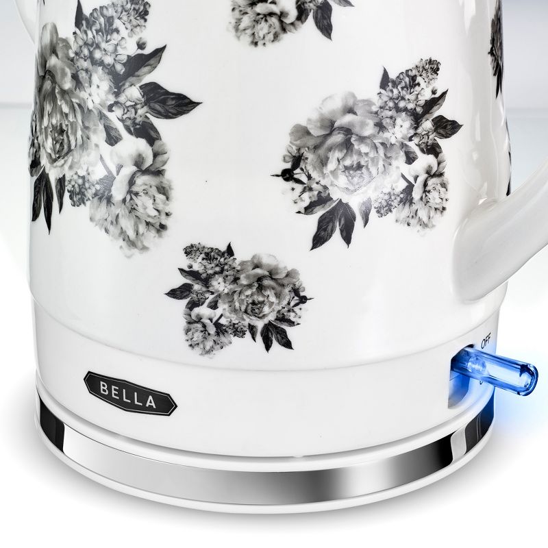 Bella 14746 Stylish 1.5 Liter 1350 Watt Long Neck Spout Ceramic Cordless Electric Kettle with 360 Degree Swivel Base, Black Floral