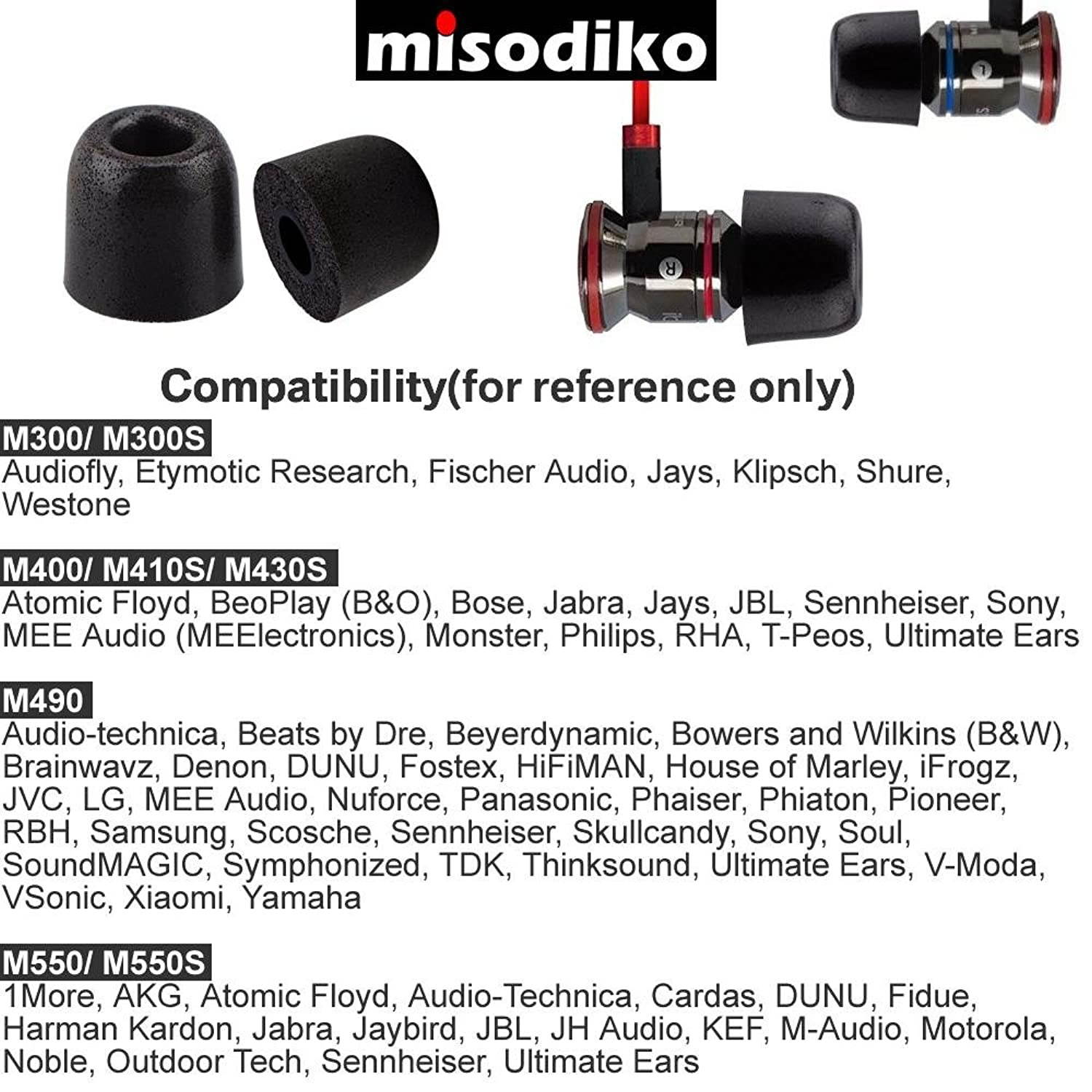 misodiko M300S Memory Foam Earbuds Tips for Shure SE215 SE315 SE535 SE425 SE846 SE110 SE112/ Etymotic Research ER4XR/ Klipsch in-Ear/Westone AM UM Pro- Replacement Earphones Eartips (3-Pairs, Large)