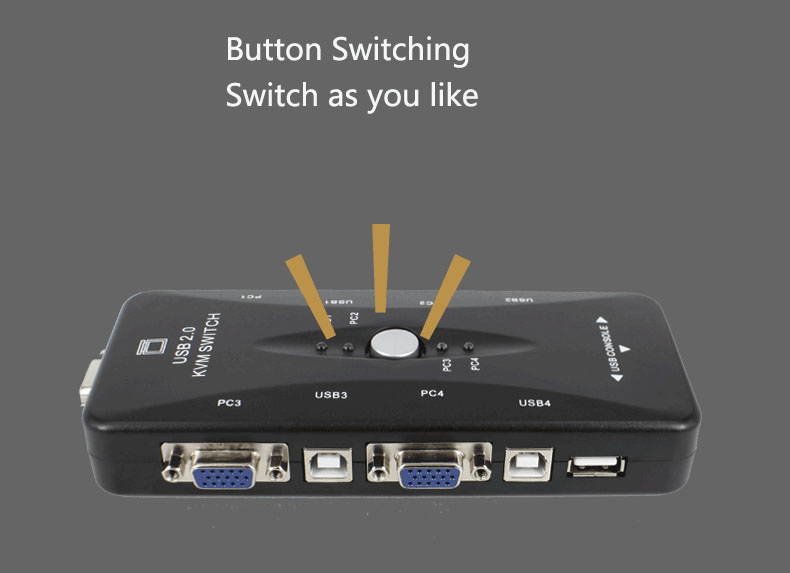 4 Ports VGA KVM Switch with  USB Hub 4 Computers Share 1 Set of Monitor+Keyboard+Mouse+Printer/U Disk (included 4 KVM Cables)