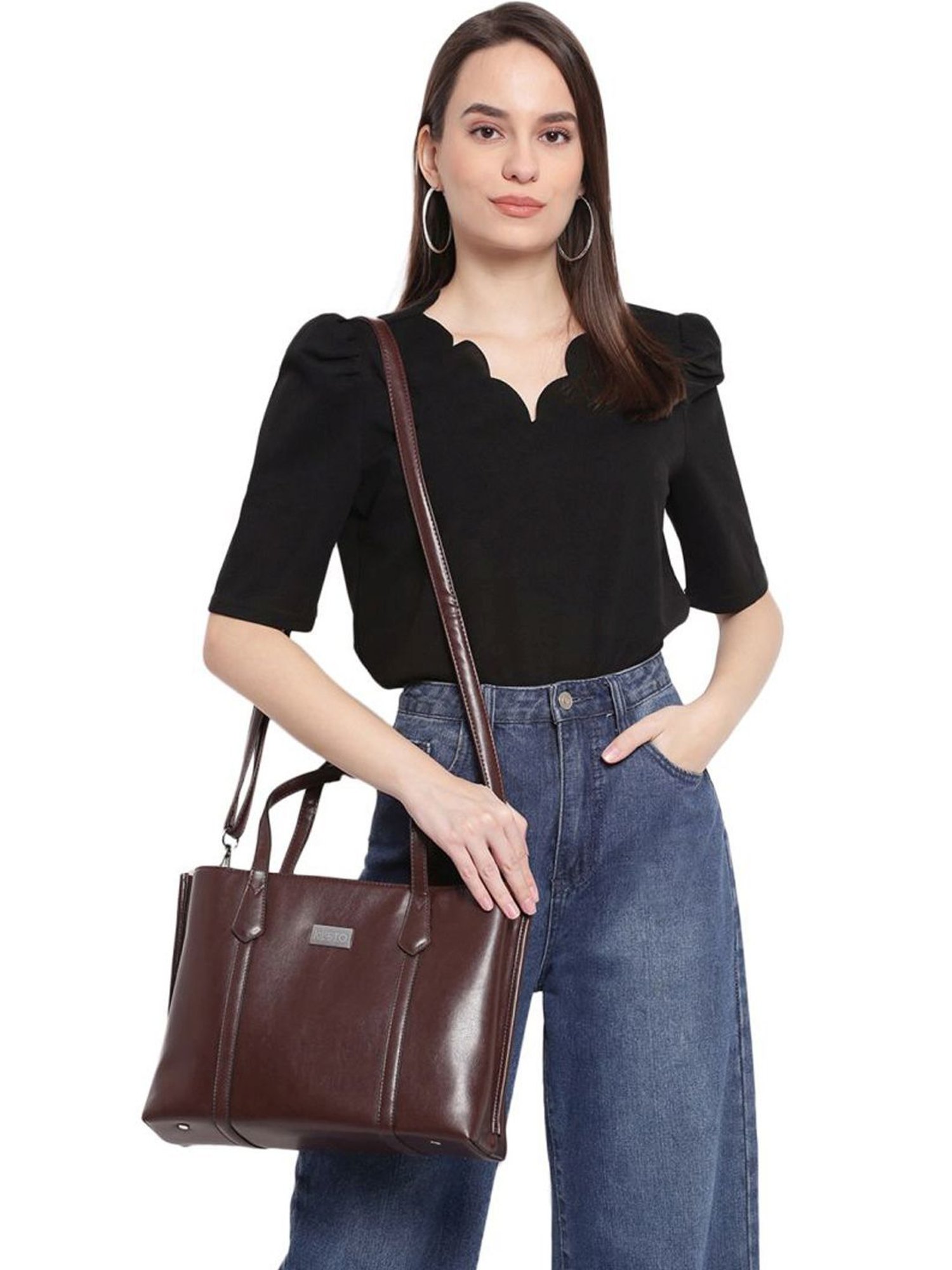 KLEIO Brown Solid Medium Handbag