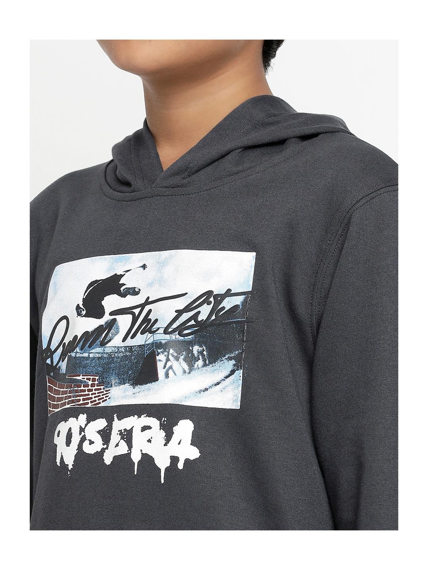 Lil Tomatoes Kids Dark Grey Printed Full Sleeves Sweatshirt