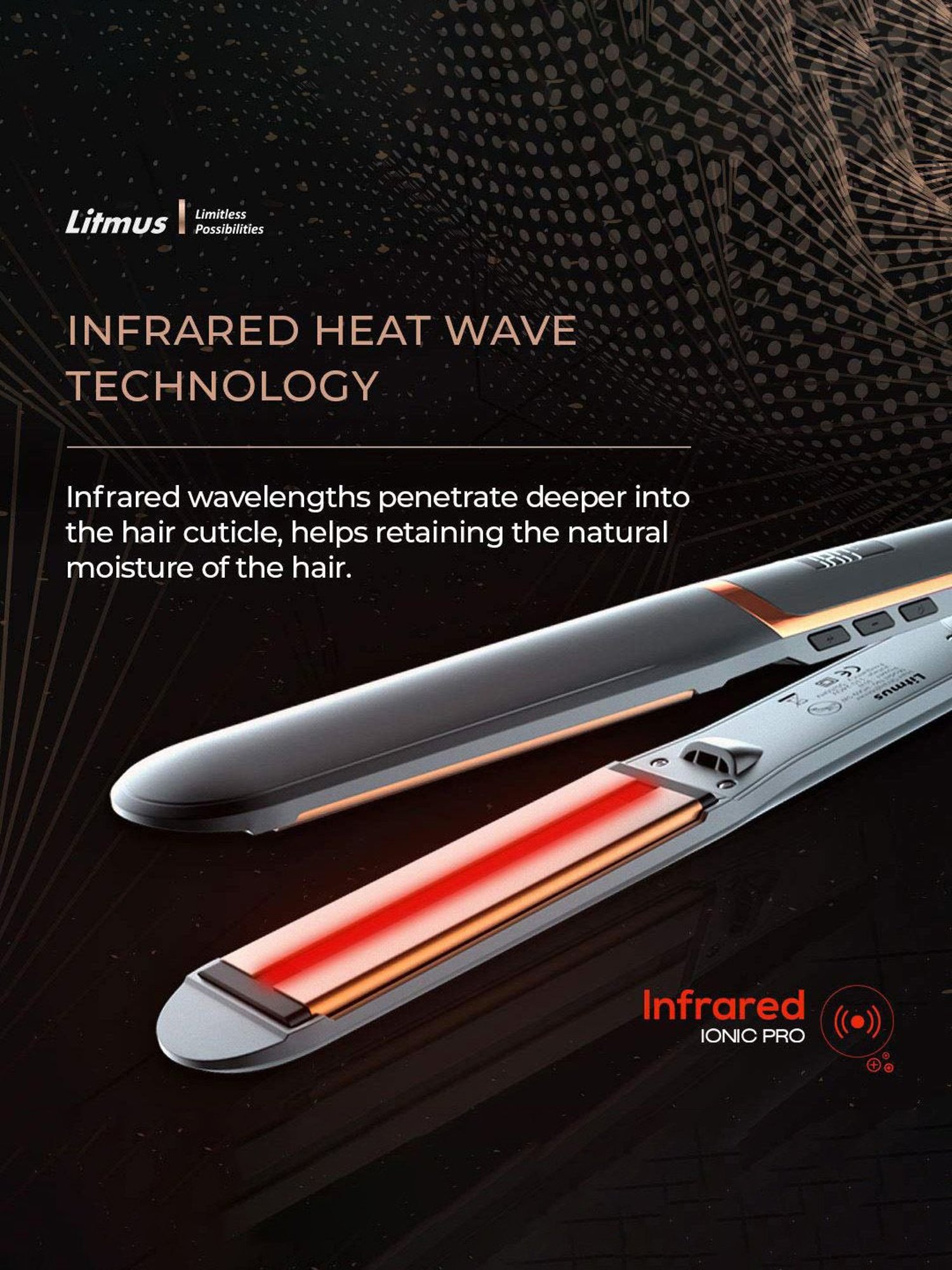 Litmus Infrared HS-69 Hair Straightener (Grey/Gold)