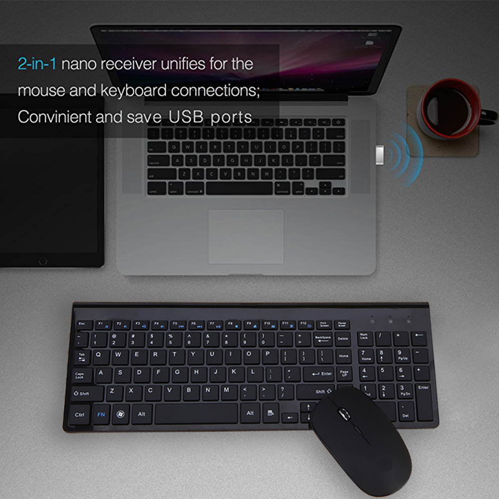 Ultra-Thin 2.4G Wireless Keyboard and Mouse Set 102keys Full Size Keyboard and Ergonomic Mouse Combo for Windows, Computer, Desktop, PC, Notebook