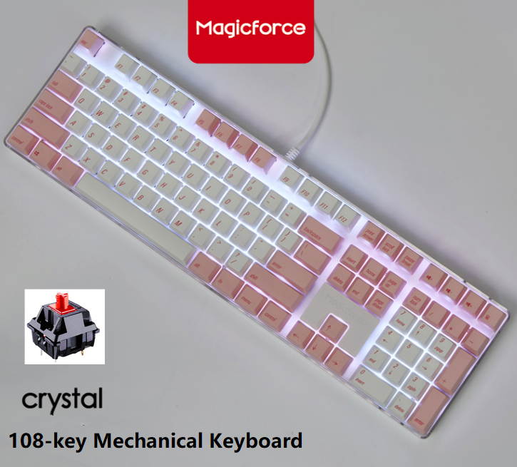 Qisan Magicforce N-key Rollover  Mechanical Keyboard Gaming Keyboard Cherry MX Brown  100% Full Size 108 Keys with White Backlight Case,PBT Keycaps