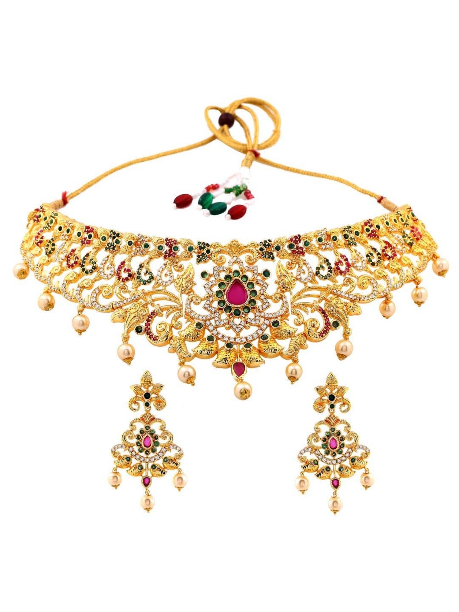 Estele Gold-Plated CZ Magnificent Bridal Necklace Set for Women