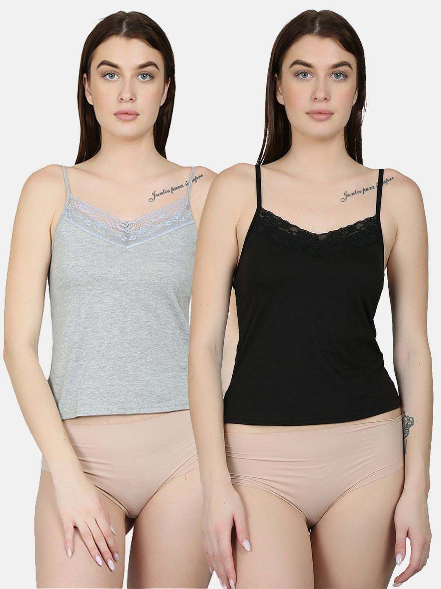 N-Gal Grey & Black Full Coverage Camisoles - Pack Of 2