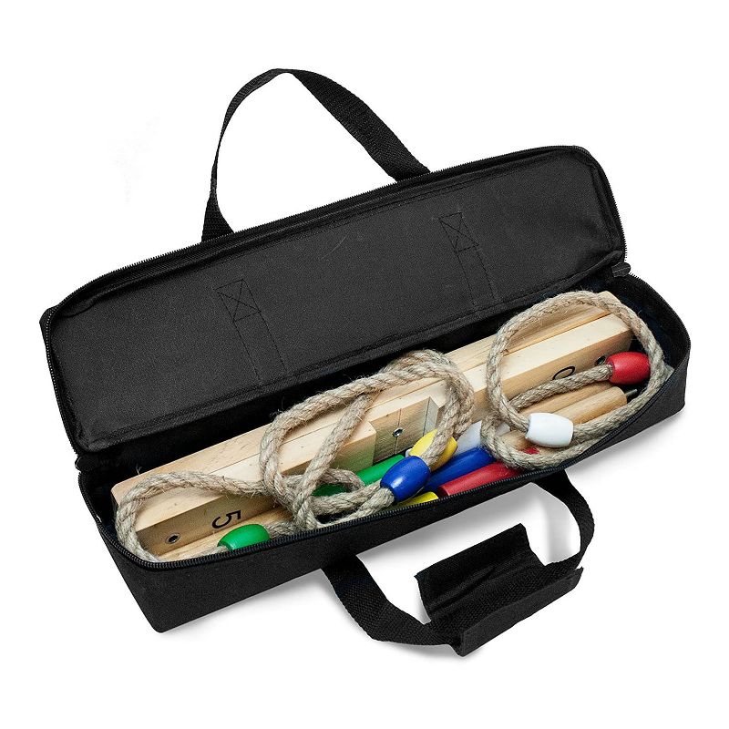 Yard Games Portable Outdoor Playground Wooden Ring Toss Game w/ Carrying Case Bundle w/ Giant Outdoor Indoor Wooden Dice Set w/ Scorecards & Case