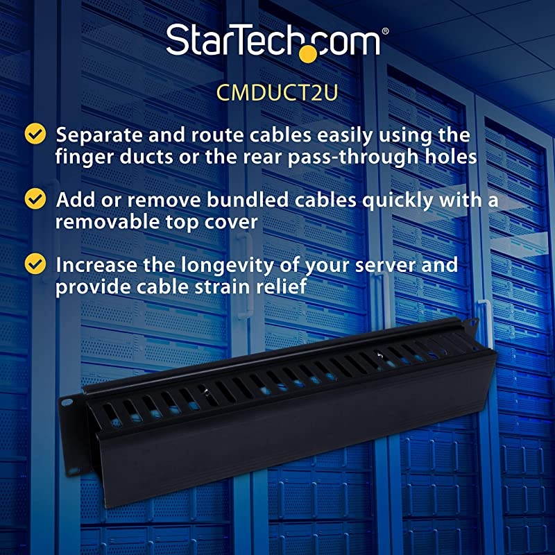 com Horizontal 2U Server Rack Cable Management Finger Duct w Cover 19 Network Rack Wire Duct Raceway Panel Slotted Wire Duct CMDUCT2UBlack