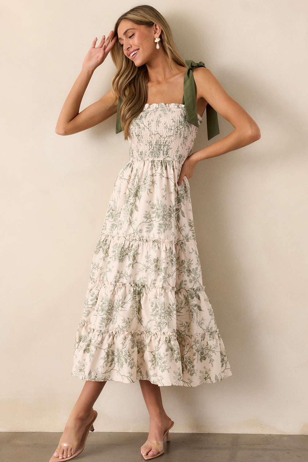 Multicolour Floral Print Split Neck Midi Dress