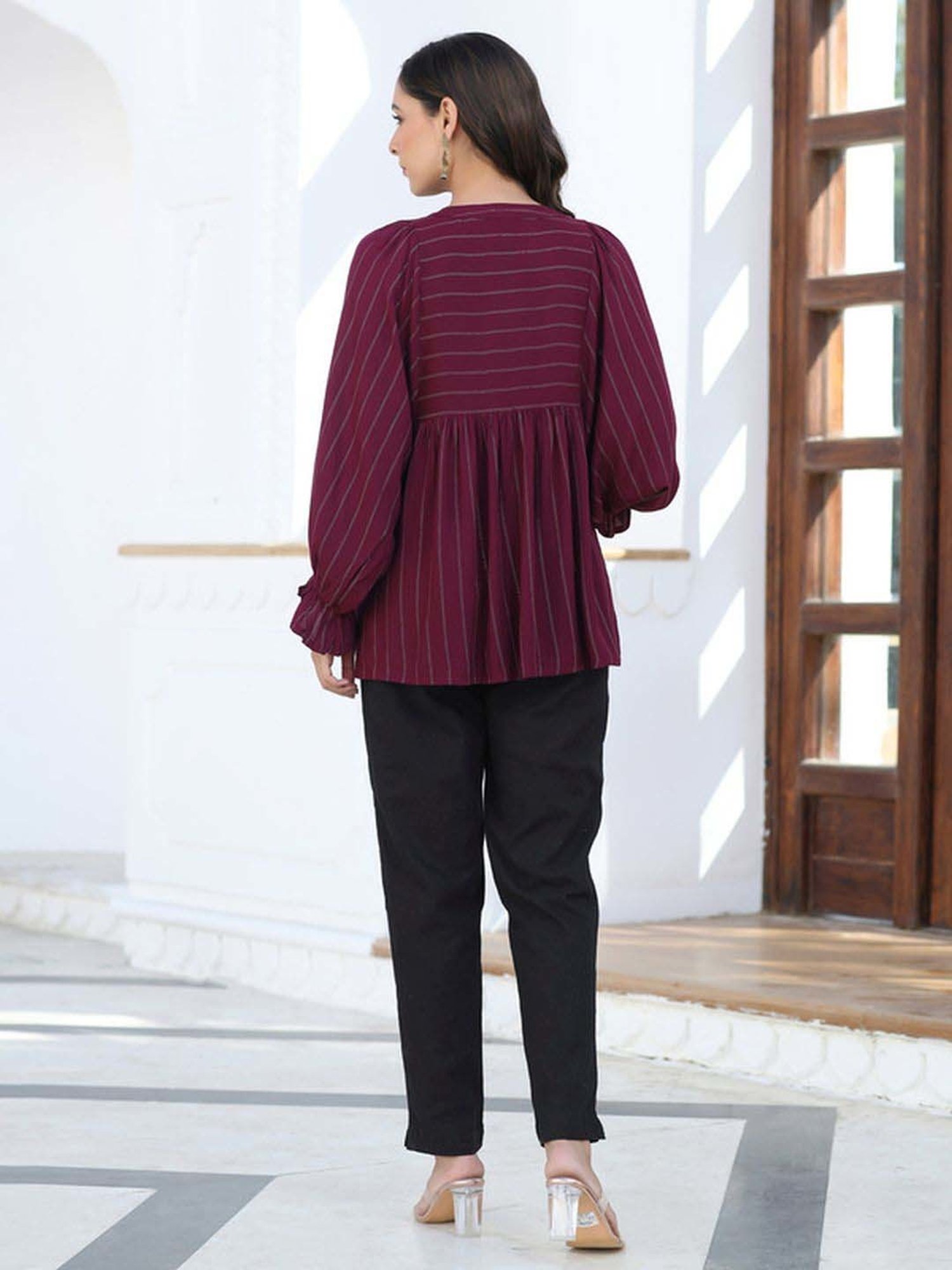 Jaipur Kurti Maroon Striped Tunic