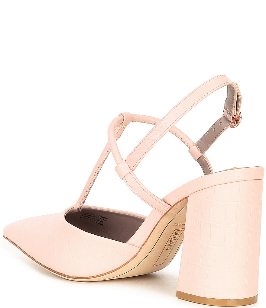Deltan Tessa Croc-Embossed T-Strap Block Heel Pumps