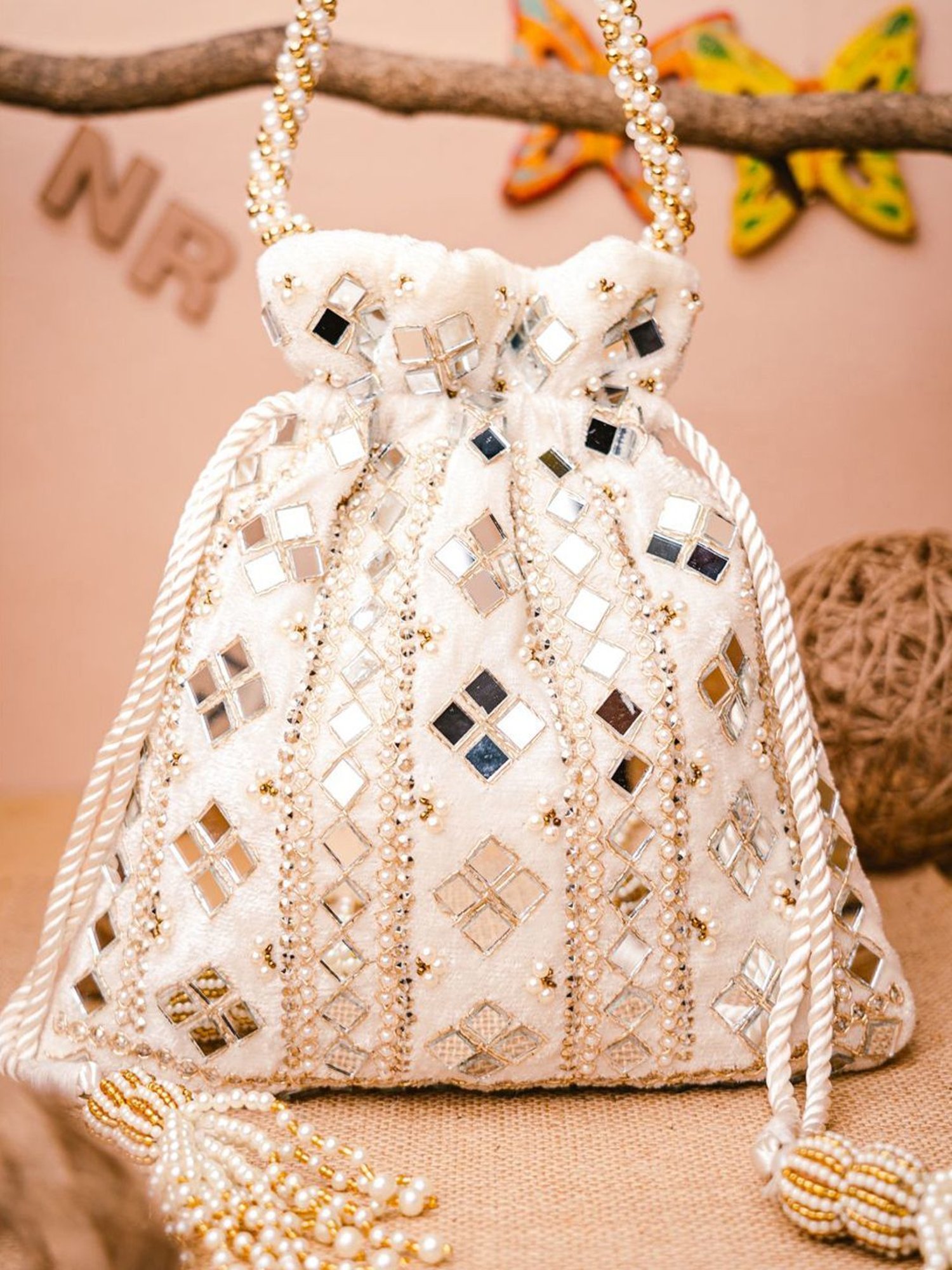 NR by Nidhi Rathi White Embellished Potli