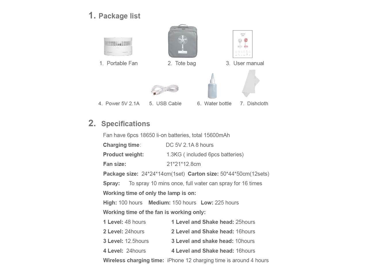 Retractable folding fan spray humidification desk lamp wireless charging multifunctional outdoor storage portable ultra-quiet