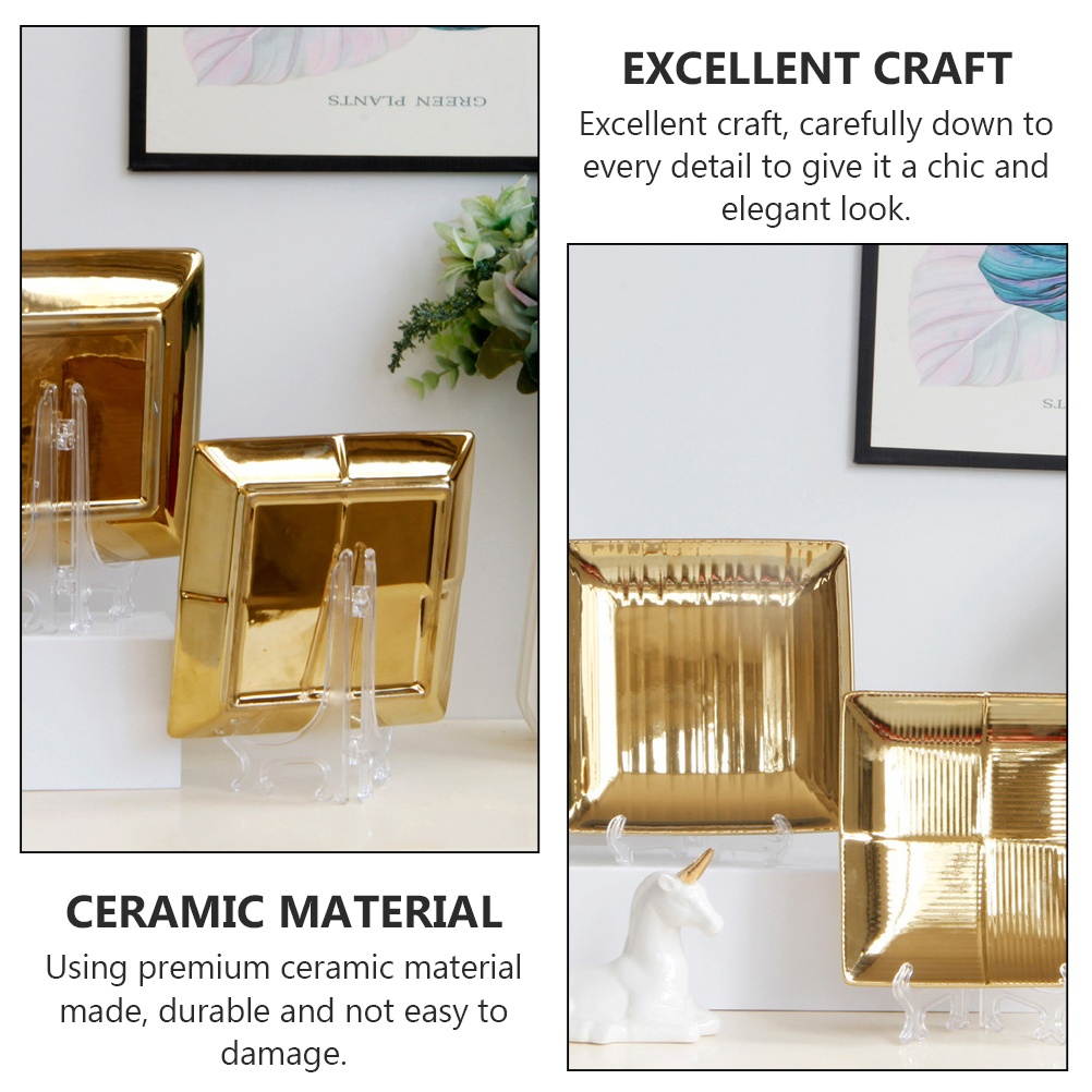 999666Newegg-reoetmall-US1PC Exquisite Desktop Decorative Plate Chic Square Decorative Plate Fashion Square Shape Decor Plate Square Cosmetic Decoration Plate for Home Store Hotel