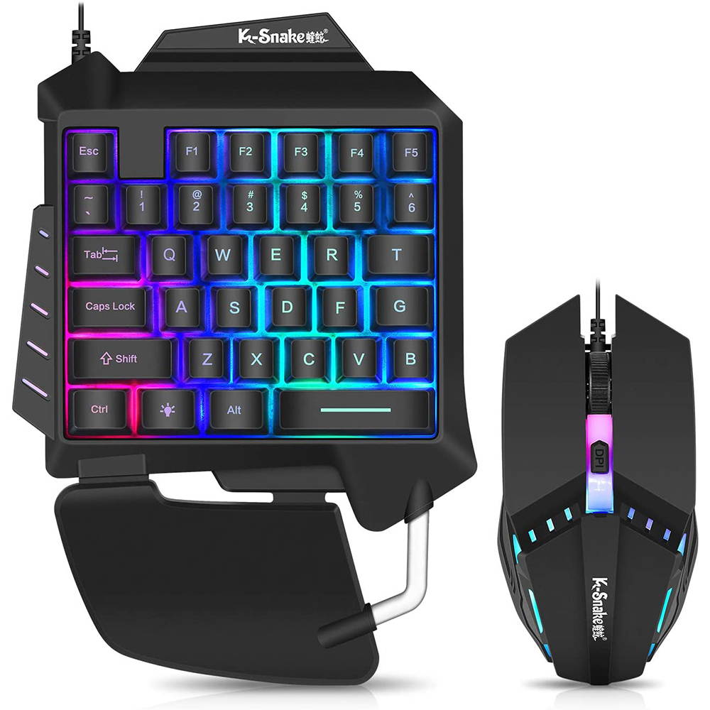 One Handed Backlight Gaming Keyboard and Mouse Combo, Gaming Half Keyboard and Mouse with 35 Mechanical Key, USB Wired Gaming Keyboard Mouse, Single Hand Gaming Keyboard Set for Game