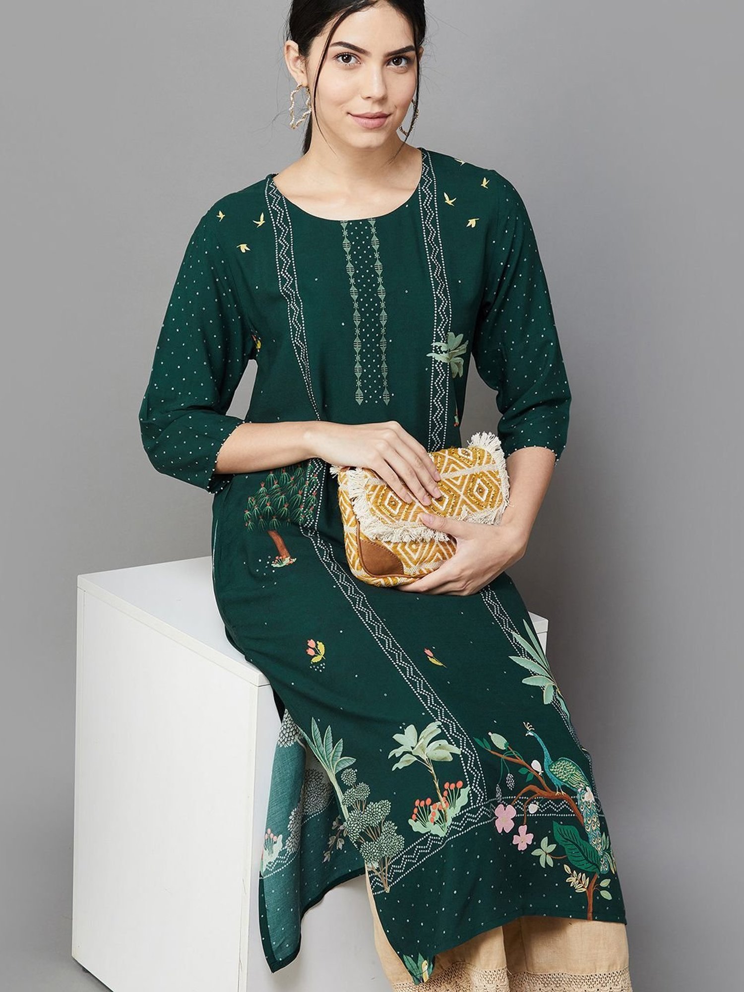 Melange by Lifestyle Emerald Printed Straight Kurta