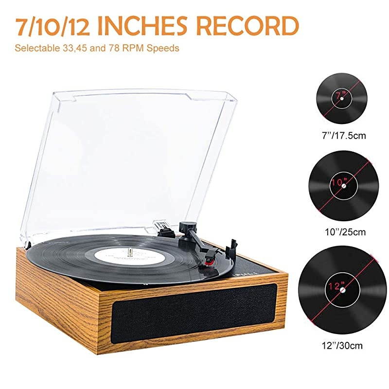 3 Speed BeltDrive Bluetooth Turntable with Stereo Speakers Vintage Vinyl Record PlayerYellow Brown