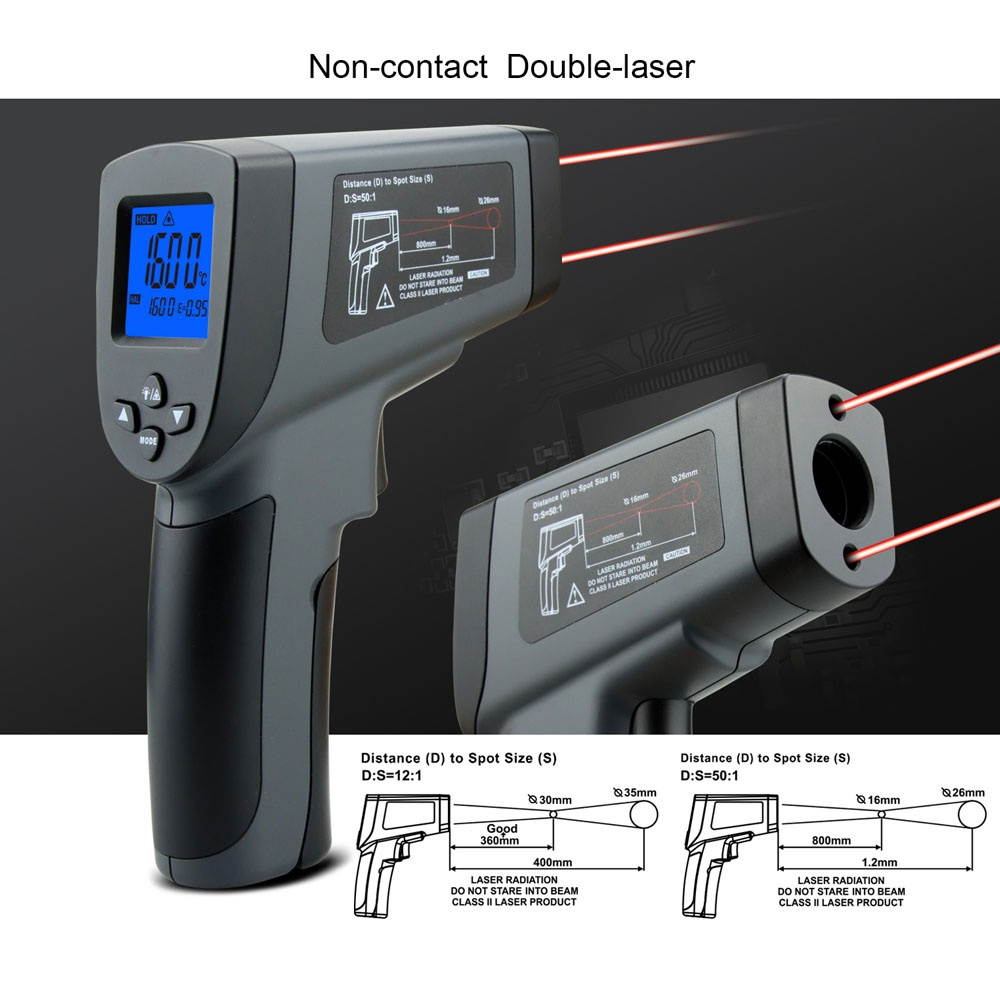 Digital Thermometer Two Laserlines Non-Contact Object Temperature Measurement Tool Handheld ? ? Switchable Measuring Device with Data Hold Low Battery Alarm Function