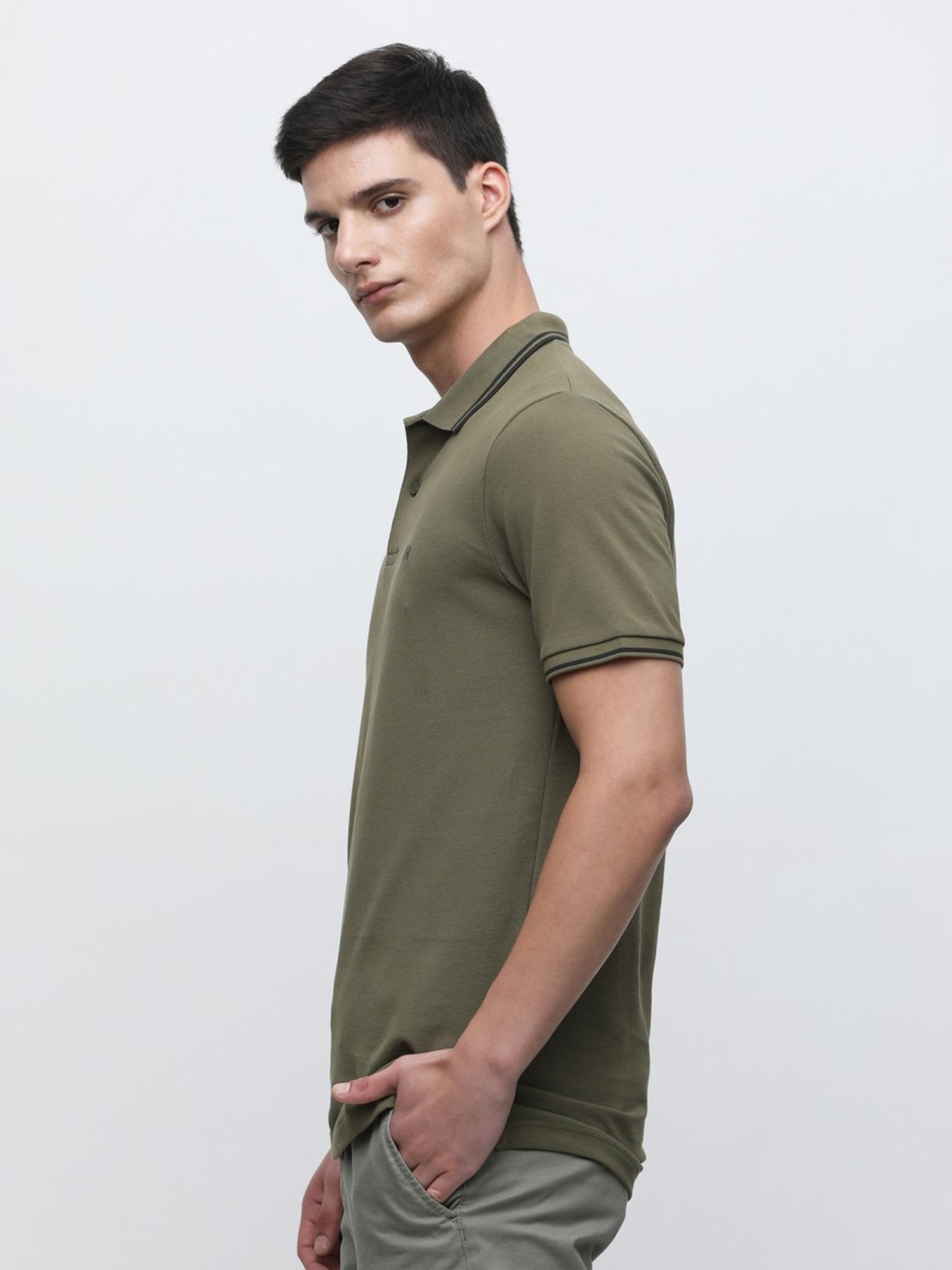 SELECTED HOMME Burnt Olive Slim Fit Cotton Polo T-Shirt
