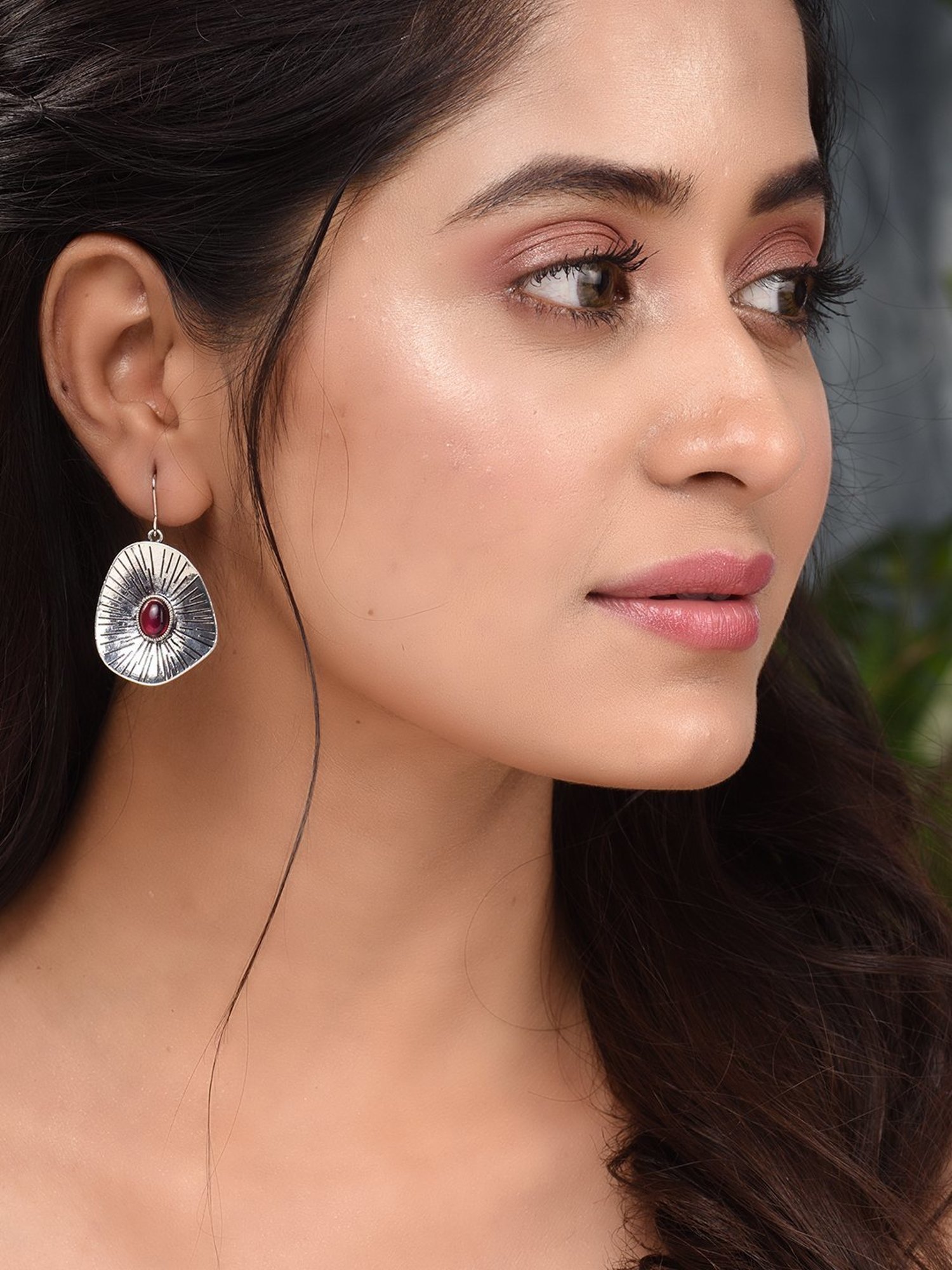 Saraf RS Jewellery Silver Oxidised Leaf Shaped Drop Earrings